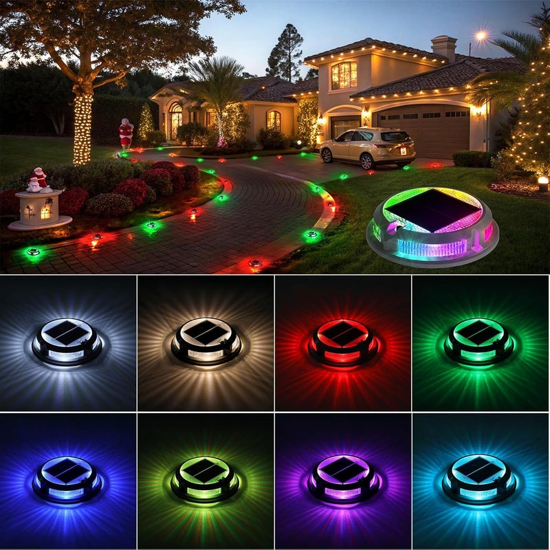 FabStyl Solar Driveway Lights Outdoor 12 Pack, RGB Colors Solar Deck Dock Lights Outdoor Waterproof IP68, 3 Dynamic Light Modes Driveway Marker for Warning Stair, Boat Dock, Step, Walkway, Garden Decor - Image 1